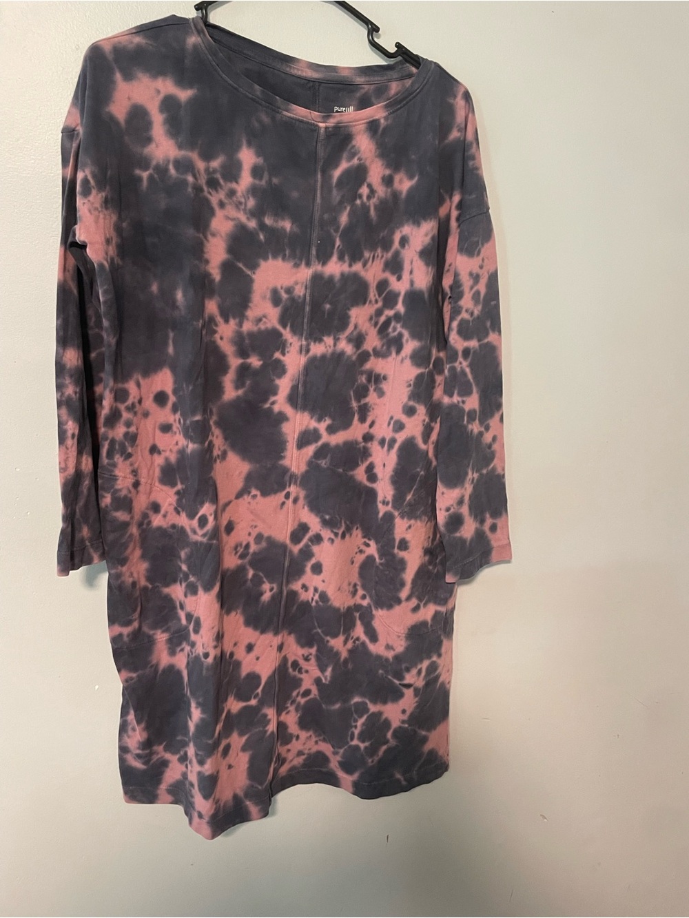 PureJill Tie-Dye Long Sleeve Tunic Dress - Pink & Black 100% Cotton Medium